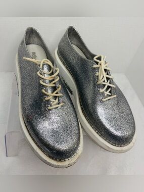 Melissa + Vitorino Campos Grunge platform oxford shoes in silver glitter size 8